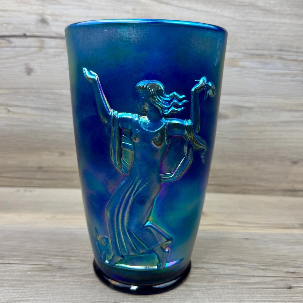 Fenton Favrene Iridescent Blue Spring and Fall Vase